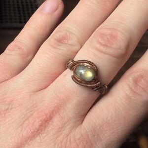 Copper Wire Wrapped Labradorite Ring